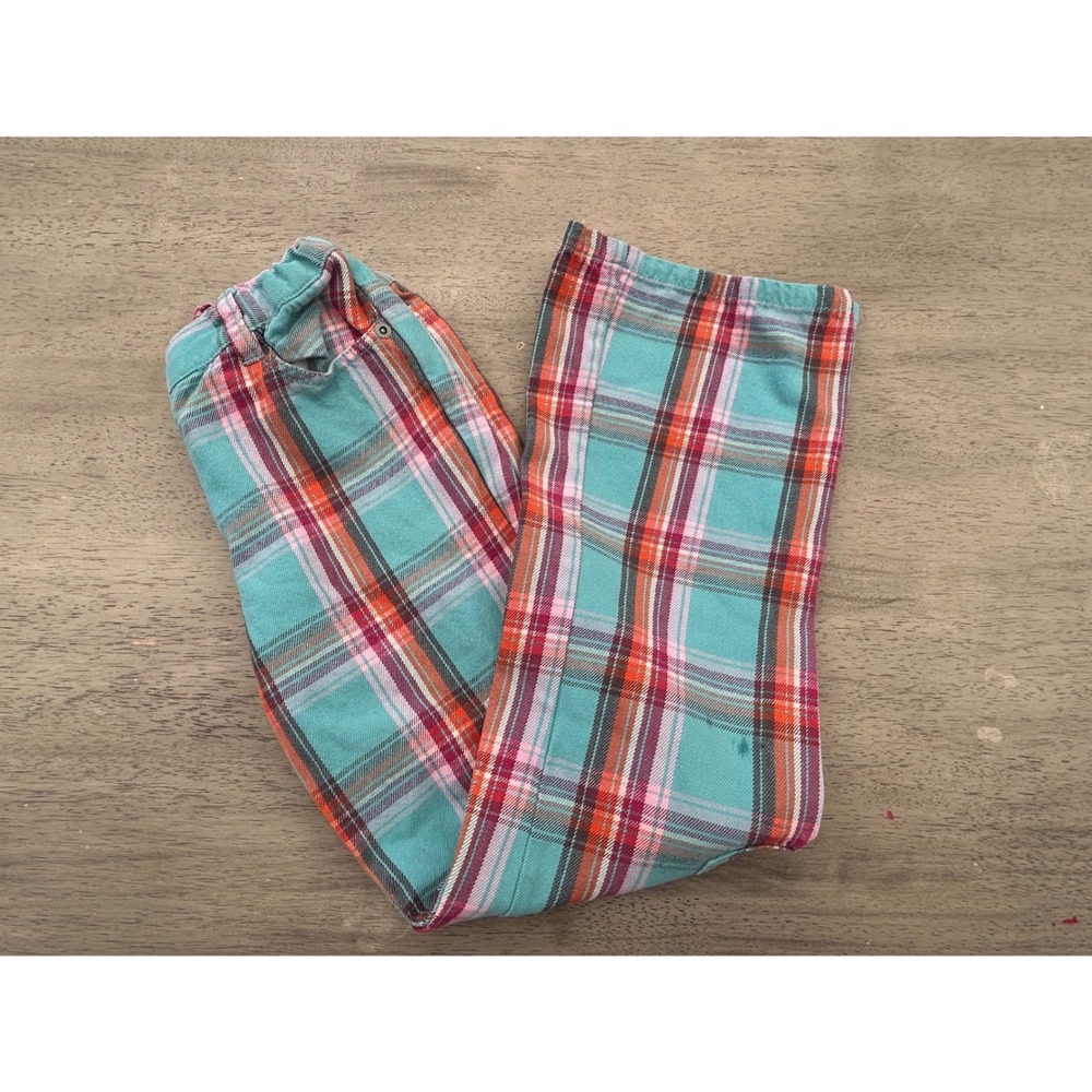 Mini Boden Girls Teal Orange Pink Plaid Cargo Pants Size 9-10Y Straight Leg